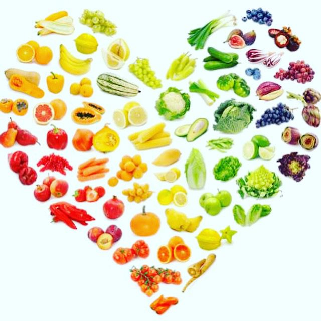 A heart made of fruits and vegetables