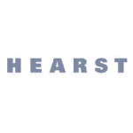 A white and blue logo of hearst
