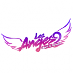 A purple and pink logo for les anges 9.